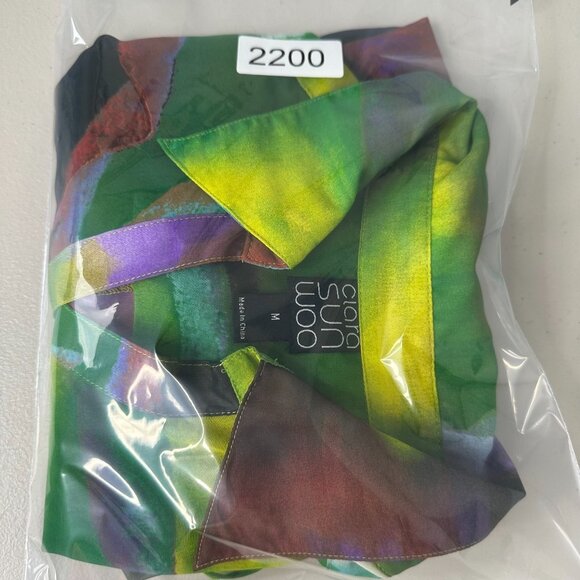 Clara Sun Woo Button up Shirt Medium Green Multicolor Flyaway - Picture 9 of 9